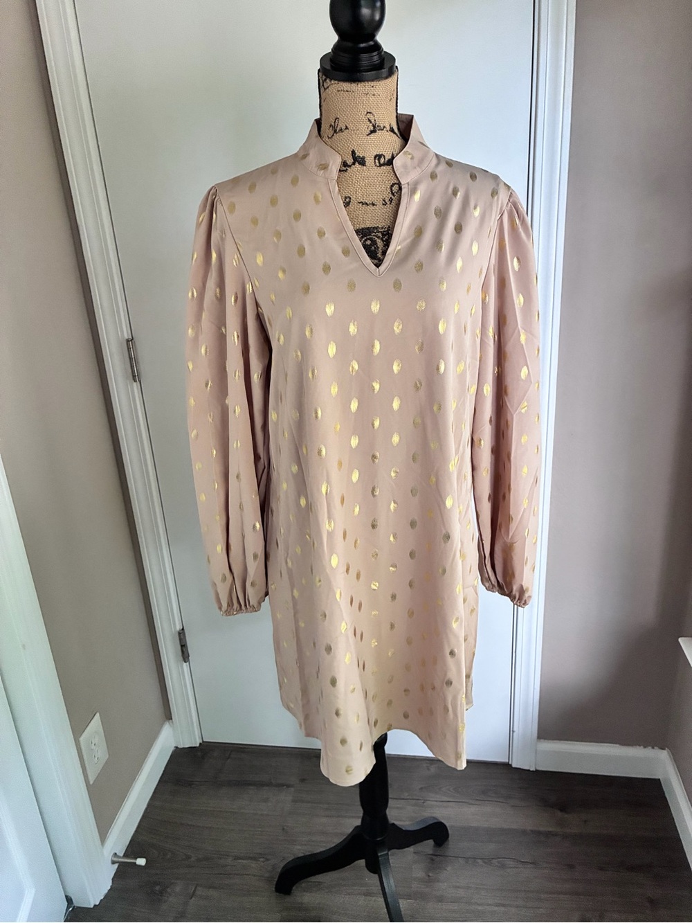 SHEIN Blush Pink Mini Dress with Gold Foil Accents